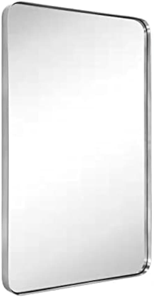 GRACTO 24x36'' Brushed Nickel Metal Framed Bathroom Mirror for Wall in Stainless Steel Rounded Rectangular Bathroom Vanity Mirrors Wall Mounted