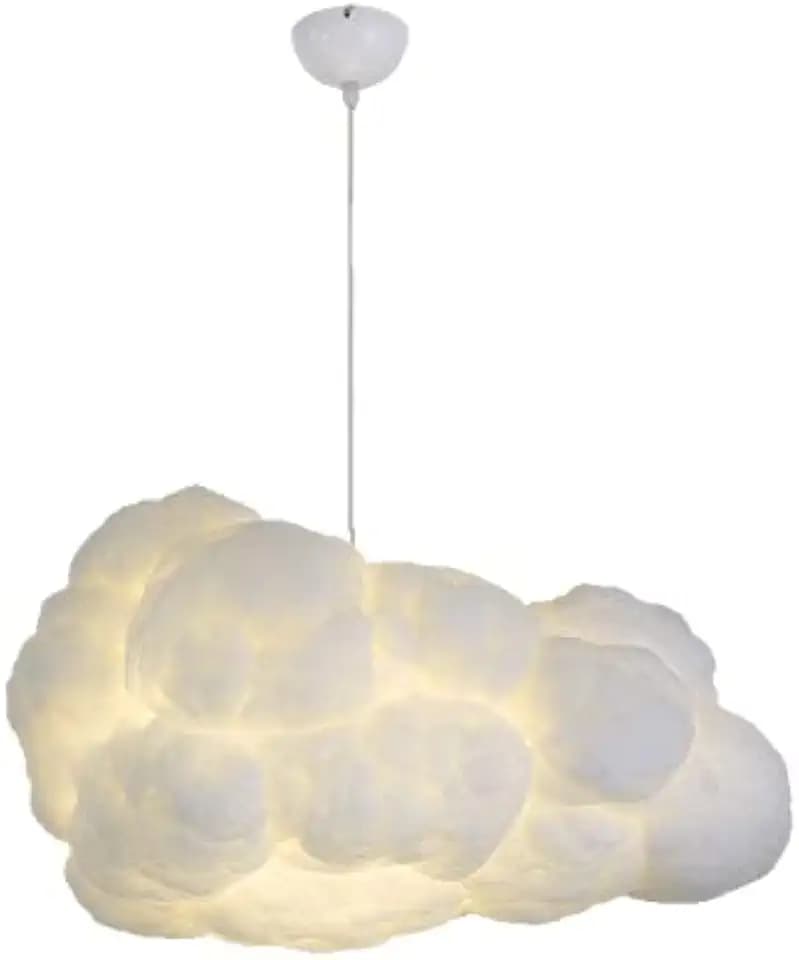 Funteam Modern Floating White Cloud Pendant Hanging Light Nordic Cotton Ceiling Light Fixture Girls Children's Living Room Bedroom Hotel Lobby Restaurant Clothing Store Chandelier (27.6Inch)