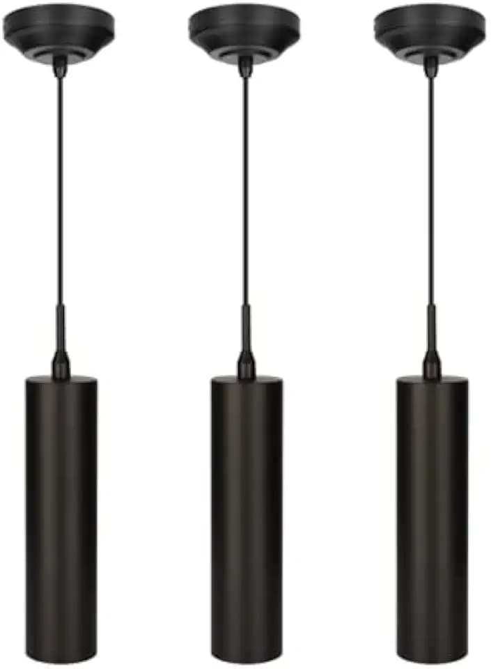 DAKASON Black Pendant Light, LED Modern Pendant Light Fixture for Kitchen Island, Adjustable Rope Hanging Ceiling Lamp for Dining Room, Bar Restaurant, Living Room, Hallway (3Pack)