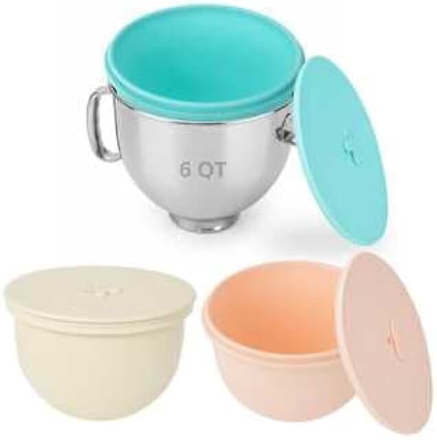 Silicone Bowl Liners with Lids Compatible with KitchenAid Tilt-Head Stand Mixer, Food-Grade Silicone Mixing Bowl Insert for Baking & Proofing, Mixer Accessories, Heat Resistant (3, 6 QT)