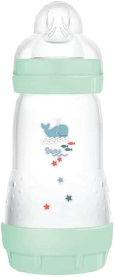 MAM Easy Start Anti-Kolik-Fläschchen für Babys im Alter von 2-4 Monaten, 260 ml mit Sauger Fließrate 2 für 2+ Monate, aus SkinSoft Silikon, Bio-Zirkular, Grün