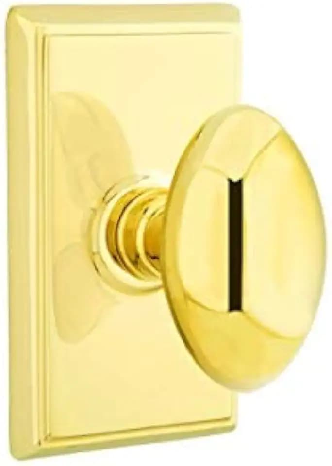 Emtek Privacy Set, Rectangular Rosette, Egg Knob (Unlacquered Brass)