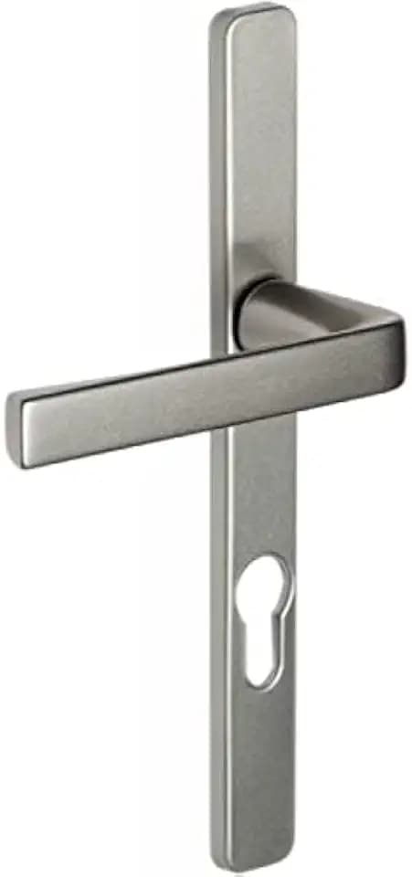 Vachette KAZA Türgriff-Set, verglast auf schmalem Schild, 24 mm, Schlüssel I für Eingangstür/Keller/Gartenhäuser mit Zylinder – Abstand 195 mm – aus Aluminium – silberfarbene Oberfläche