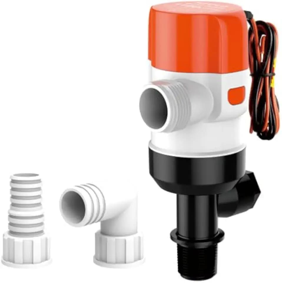 SEAFLO 13D Series 1100 GPH Livewell Pump - Short Tee, 12V, 1 Inch Outlet, 12 ft Head, 4A, Anti Airlock, Cartridge Motor, Marine Baitwell Aerator Pump, 4 Year Warranty