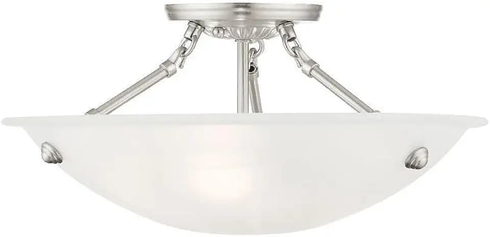 Livex Lighting 4273-91 North Port 3 Light Brushed Nickel Semi Flush Mount with White Alabaster Glass