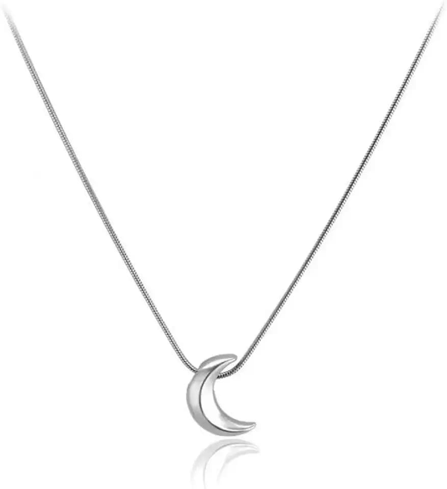 Silver Moon Necklace for Women, Titanium Steel Dainty Moons Pendant Delicate Simple Minimalist Jewelry
