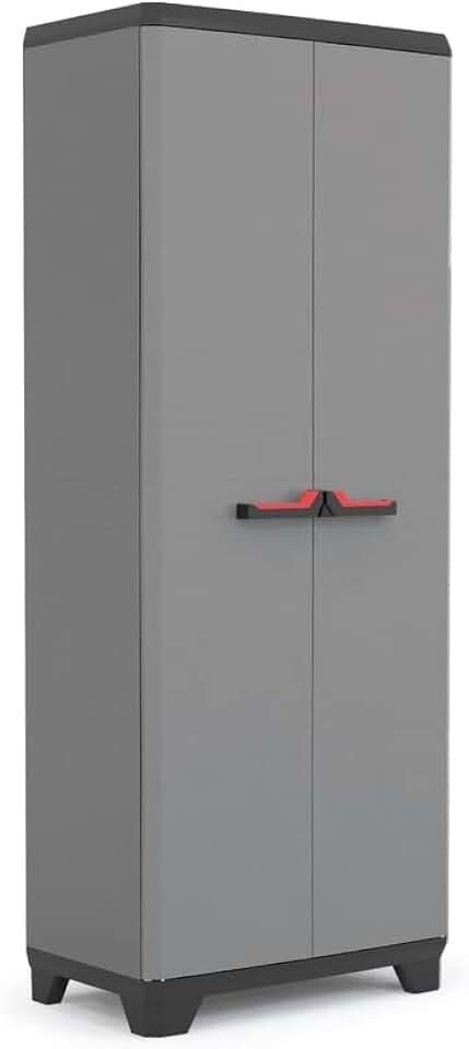 Keter Stilo Kunststoffschrank / Besenschrank, Utility, Dunkelgrau, Schwarz, Rot, 68 x 39 x 173 cm