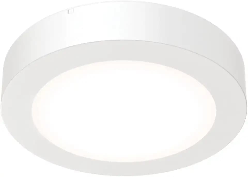 Juno Slim Basics 4 Inch LED Ceiling Light, Low Profile Surface Mount Downlight for Shower or Closet Lighting, 3000K/4000K/5000K Selectable White Light, Edged Trim, Wet Rated, Matte White