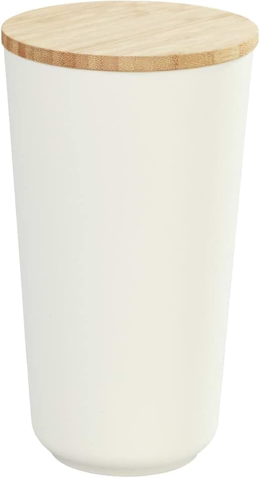 WENKO Aufbewahrungsdose Plaia 750 ml, cremefarbene Vorratsdose mit Deckel aus Bambus ausgestattet mit einem Silikonring, luftdichter Verschluss, spülmaschinengeeignete Dose, BPA-frei, Ø 10,5 x 18,5 cm