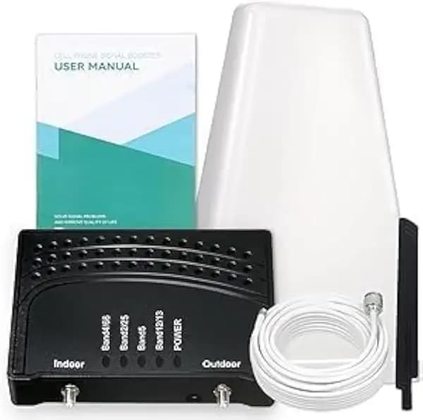 Cell Phone Booster for Home & Office,Up to 2000 sq ft,Cell Phone Signal Booster with Band 66/25/2/4/5/12/13/17,Boost 5G 4G Data for All U.S. Carriers FCC Approved Cell Booster (Black)
