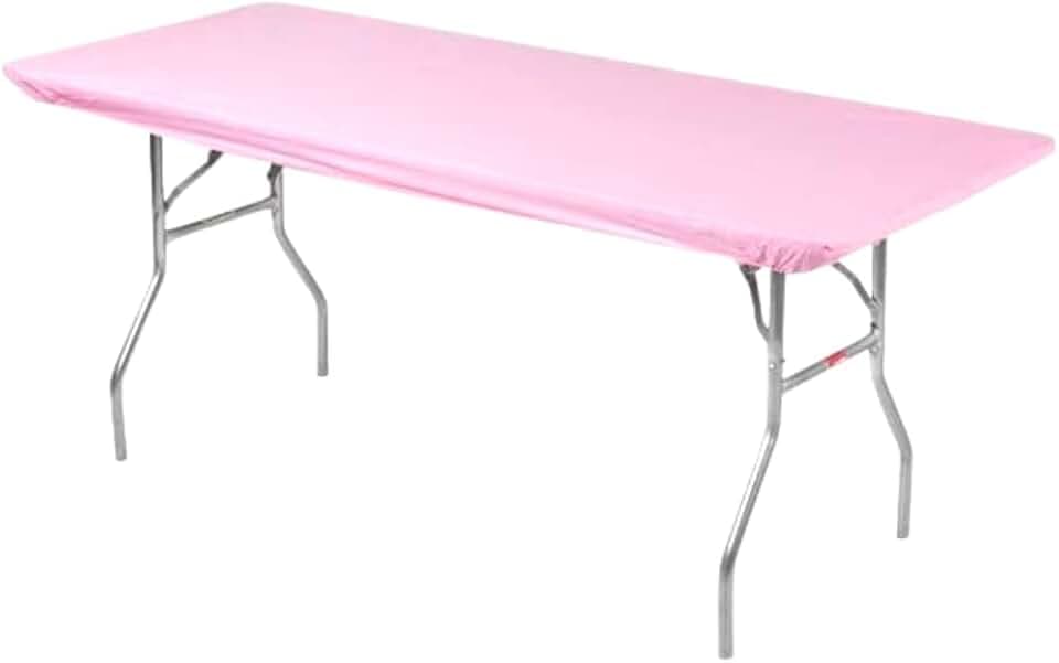 Kwik-Covers 10 Pack of Rectangular Plastic Table Covers - 6' Foot or 8' Foot Options - Indoor or Outdoor Fitted Table Covers (Table NOT Included) (Pink, 30" x 96" (8' ft))