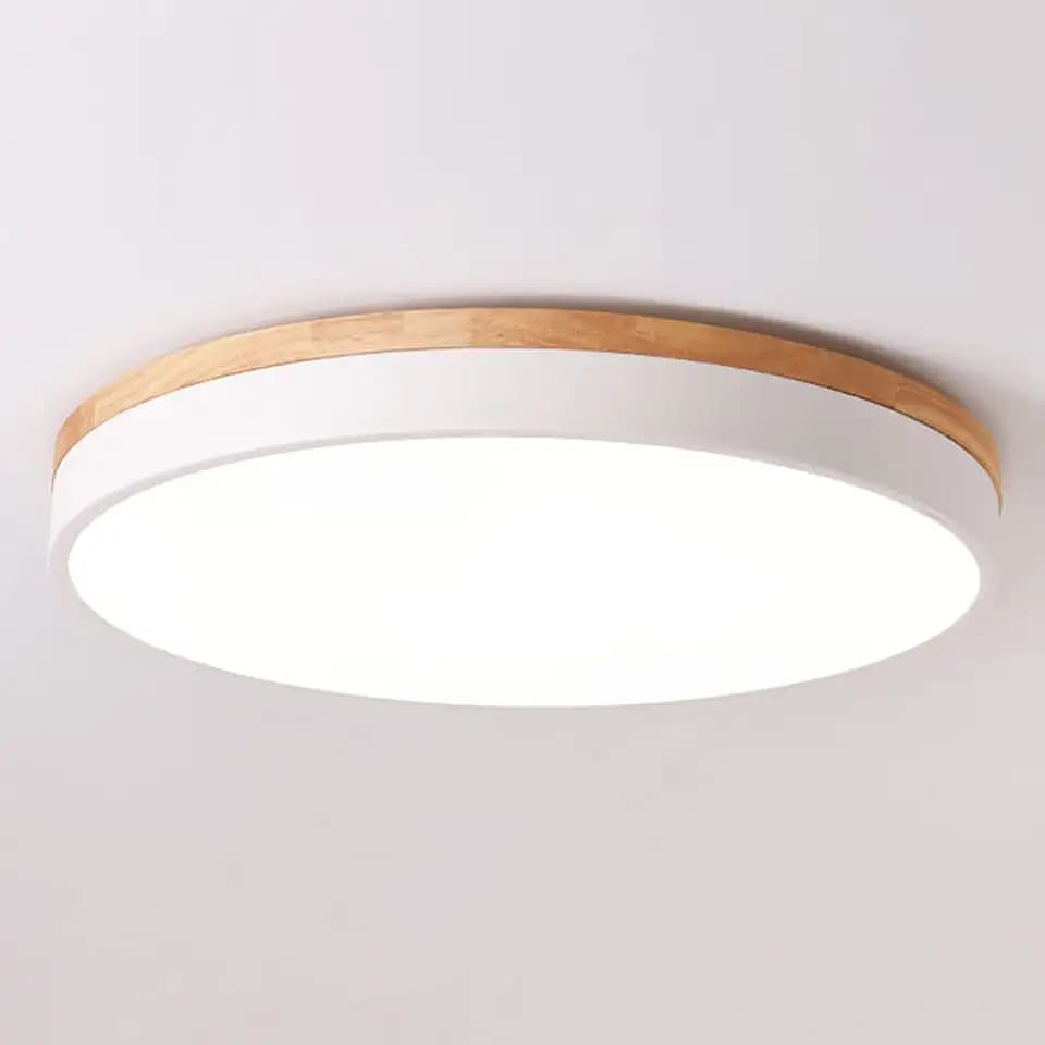 Yiisem Dimmable Wood LED Flush Mount Ceiling Light, White, 15.8 in