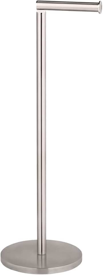 WENKO Stand Toilettenpapierhalter, freistehender Toilettenpapierhalter im minimalistischen Design mit Platz für bis zu 4 Ersatzrollen, platzsparend, aus mattiertem Edelstahl, 21 x 55 x 17 cm