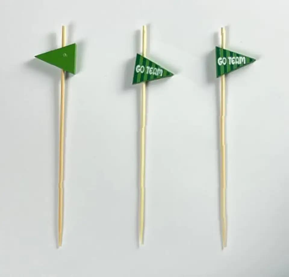 Green GO TEAM Flag Cocktail Picks, 100 PCS Themed Party Skewers for Appetizers, Food Decoration & Event Styling