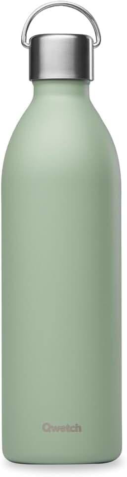 Qwetch - Trinkflasche 1L Edelstahl Linden Grün Active - Thermosflasche aus 90% recyceltem Inox - 24h Kalt & 12h Heiß - Isolierflasche, Auslaufsicher, BPA-frei & Kompakt