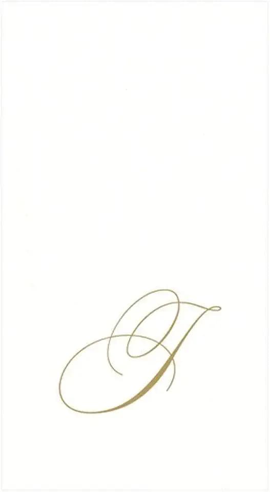 Caspari White Pearl Paper Linen Guest Towels, Monogram Initial J, Pack of 24