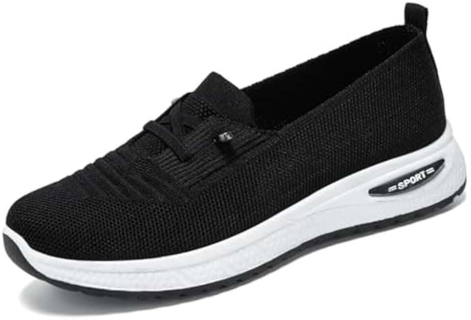 Women's Breathable Knitted Mesh Slip-On Loafers Lace Up Lightweight Orthopedic Low Top Soft Sole Sneakers Platform Non-Slip Outdoor Sport Tennis Shoes
