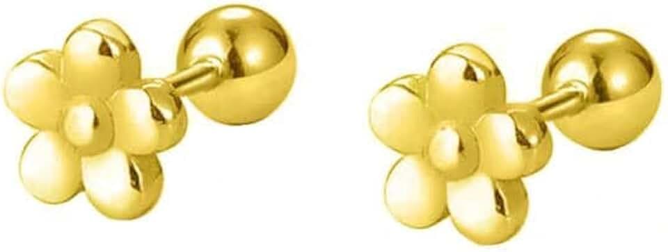 18G Minimalist Flower Sterling Silver Earrings for Women Girls Teens Hypoallergenic Stud Tiny Small 4mm Ball Back Cartilage Tragus Piercing Screw Post Cute Birthday Holiday Jewelry Gifts