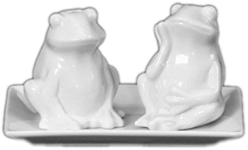 Holst Porzellan PSFR 004 SET 2 Salz und Pfeffer Menage "Frösche" 3-teilig, weiß, 12.5 x 8.5 x 7 cm