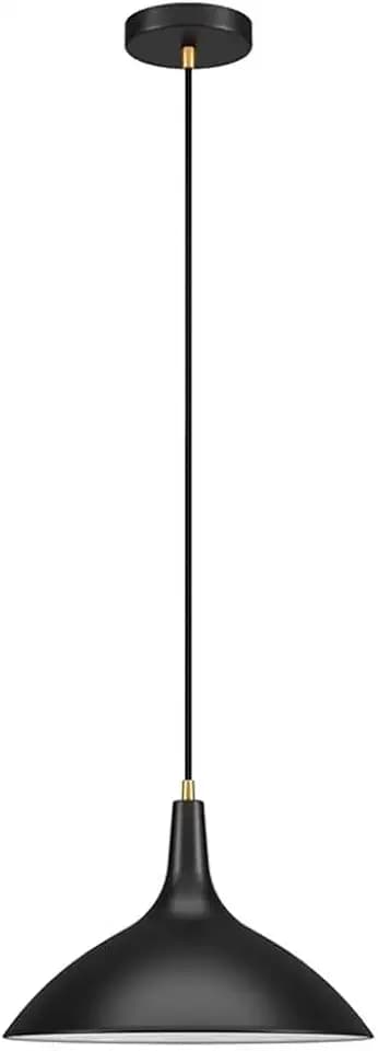 Barton 14" Wide Pendant with Metal Shade in Matte Black/Brass/Matte Black