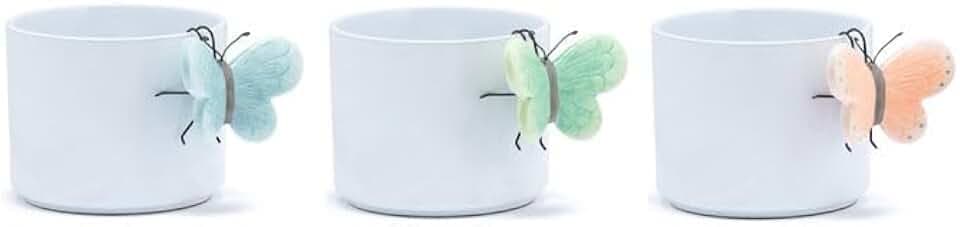 Napco Set of 3 Butterfly Pot Hangers – Ceramic Garden Accessories in Pastel Blue, Green, and Peach, Decorative Spring Insect Clips for Planters, Flower Pots, and Indoor or Outdoor Décor