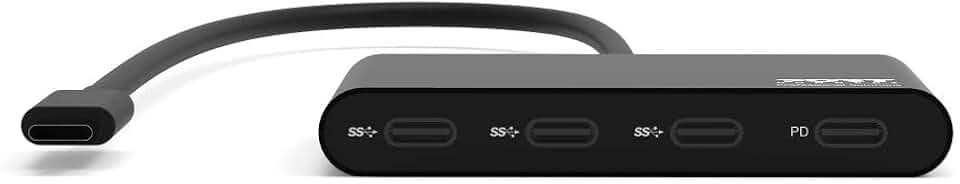 Port Connect Hub USB Typ C – 3 x USB-C 3.1 GEN1+1 x Ladeanschluss – Geschwindigkeit 5 Gbit/s PD Energieverteilung aus Aluminium 100 W