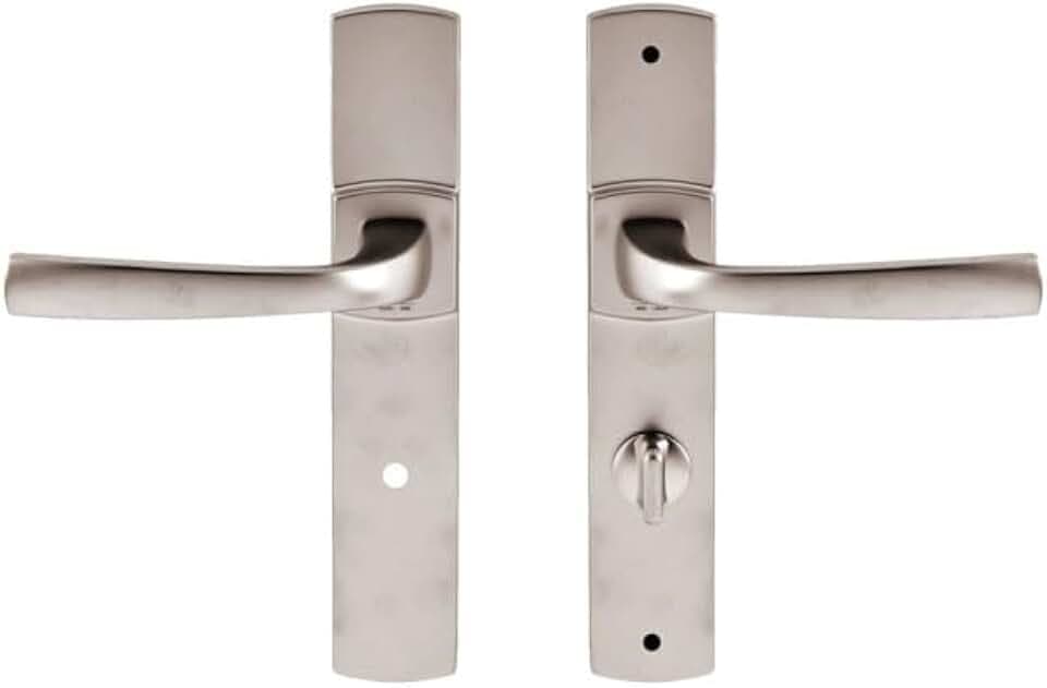 Vachette Türgriff-Set auf großer Platte MUZE – Version mit Verurteilung für WC/SDB-Türen, Abstand 195 mm – System zum einfachen Anbringen – aus robustem Zamak, Platin-Finish