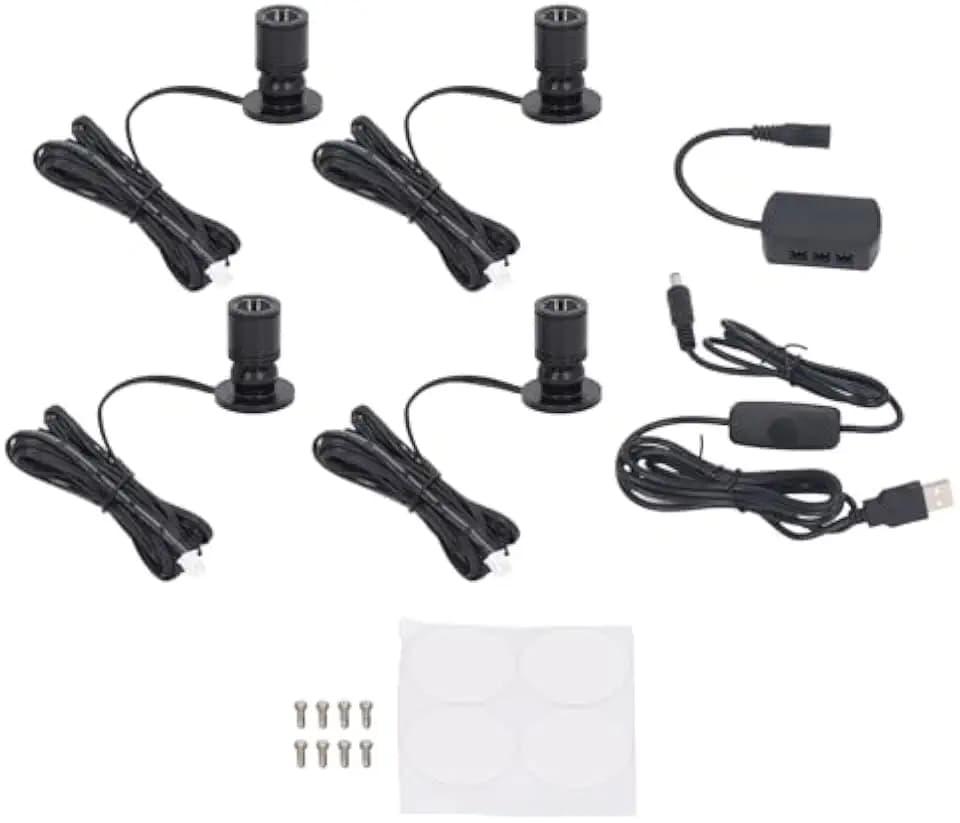 4 Stück Dimmbare Mini-Strahler, USB-betriebenes Kunstlicht, Verstellbare Mini-LED-Akzentlichter, Schrankstrahler, 5 V, für Veranda, Vitrinen, Schmuckschränke, Eingangskanäle