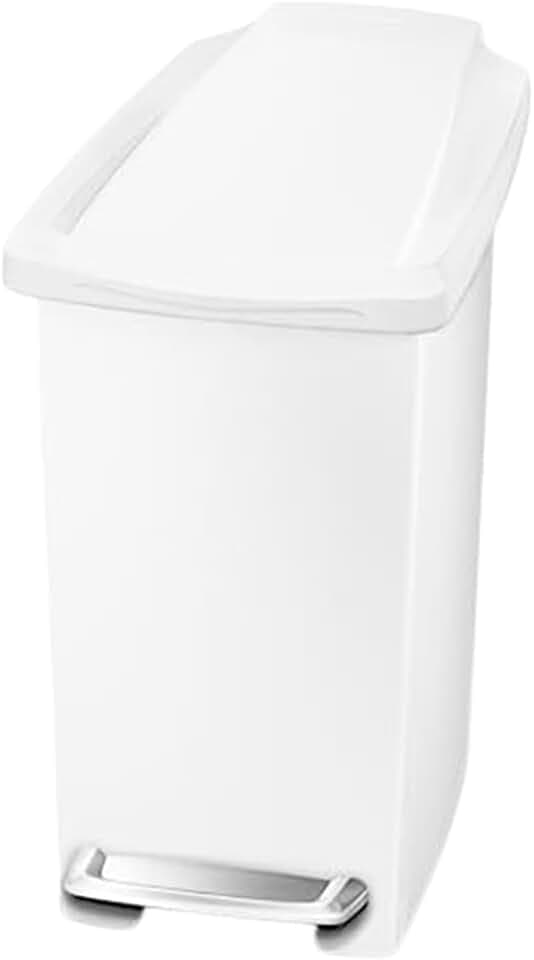 simplehuman CW1332 10 Liter, schmaler Treteimer, kleiner Mülleimer Bad Badezimmer Büro Schlafzimmer, weißer Kunststoff, 5 Jahre Garantie