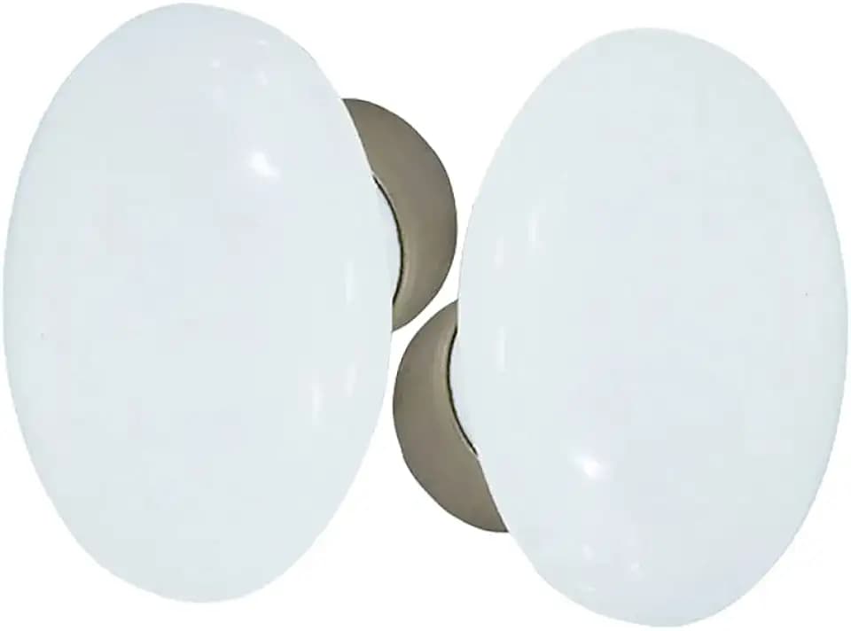 DT 2000 254363 Knopf Doppel Oval aus Porzellan weiß auf Waschschüssel aus vernickeltem Stahl satiniert