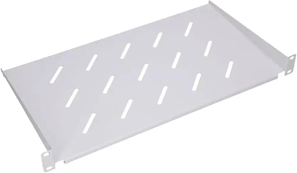 Extralnik 19 Zoll Fachboden 1HE 300 mm Tiefe – Stabiler Rackboden für Netzwerkschrank, perforiert, 20 kg Tragkraft, kompatibel mit 19" Serverschränken ab 450 mm Schranktiefe, inkl. Montageset, grau