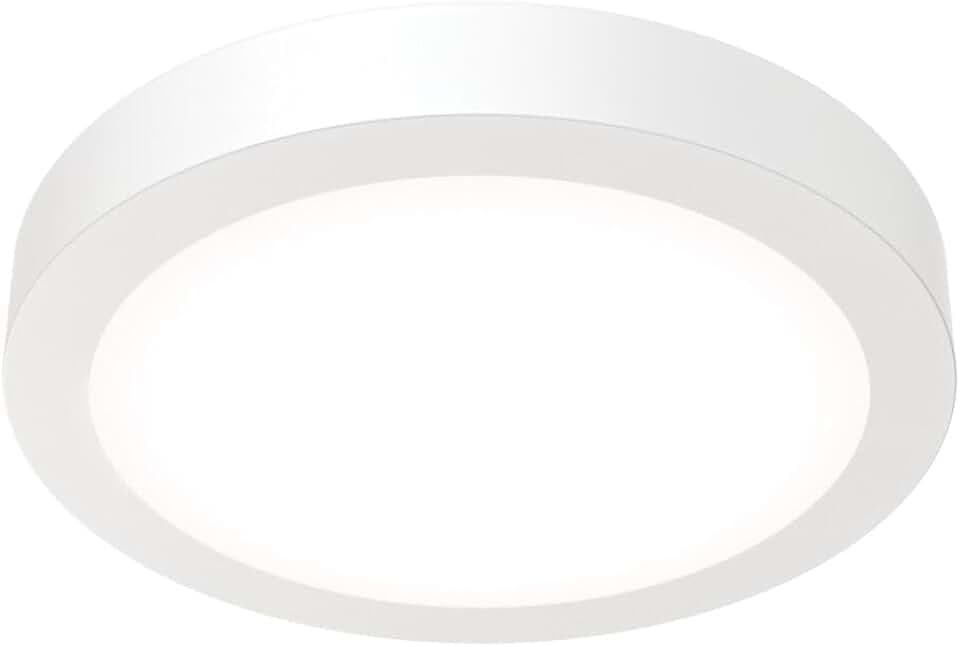 Juno Slim Basics 6 Inch LED Ceiling Light, Low Profile Surface Mount Downlight for Shower or Closet Lighting, 3000K/4000K/5000K Selectable White Light, Edged Trim, Wet Rated, Matte White