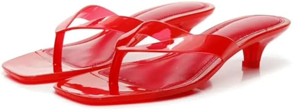 Womens Jelly Clear Low Heeled Thong Sandals Comfort Slip On Square Toe Transparent Kitten Heel Flip Flops Summer Beach Vacation Travel Casual Daily Slides