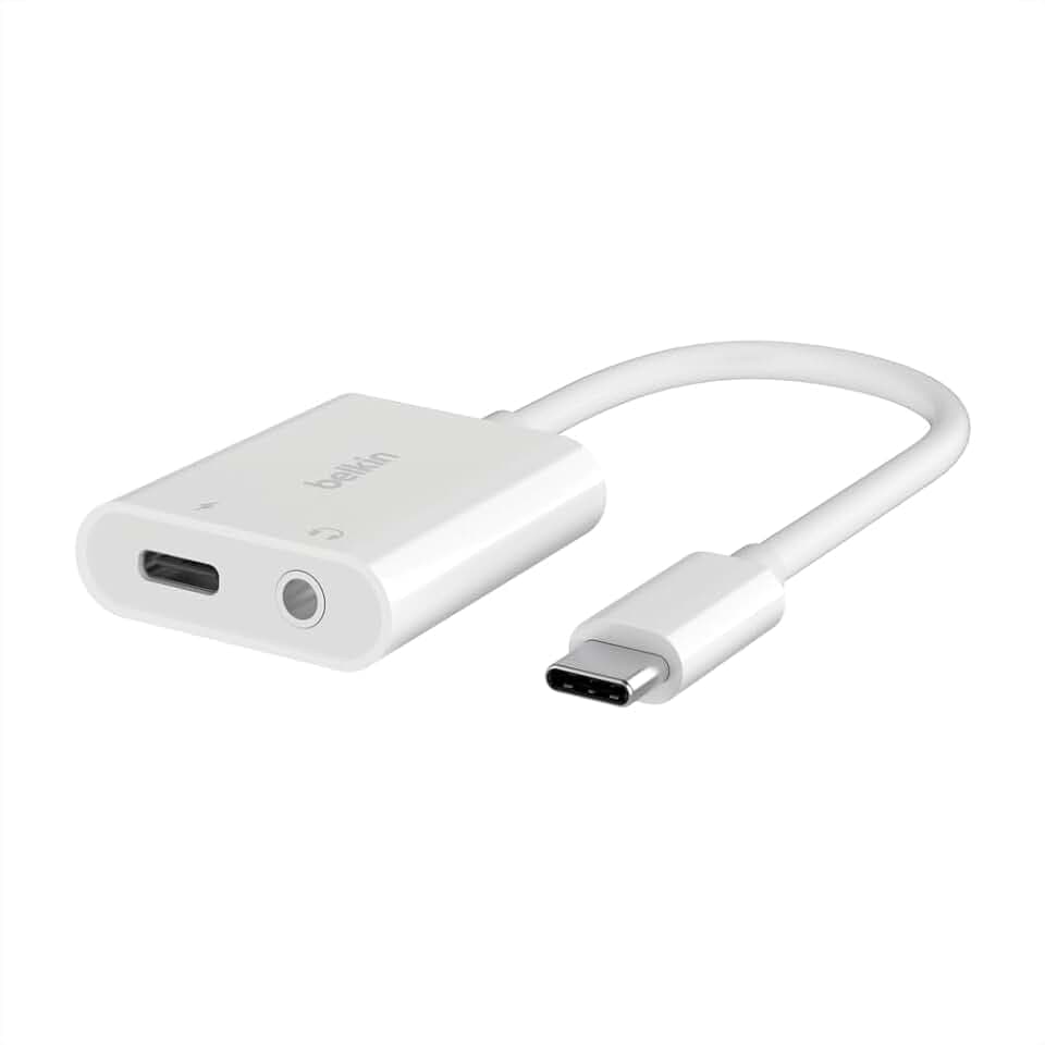 Belkin Rockstar 3.5mm Audio Adapter with USB-C Charge, White