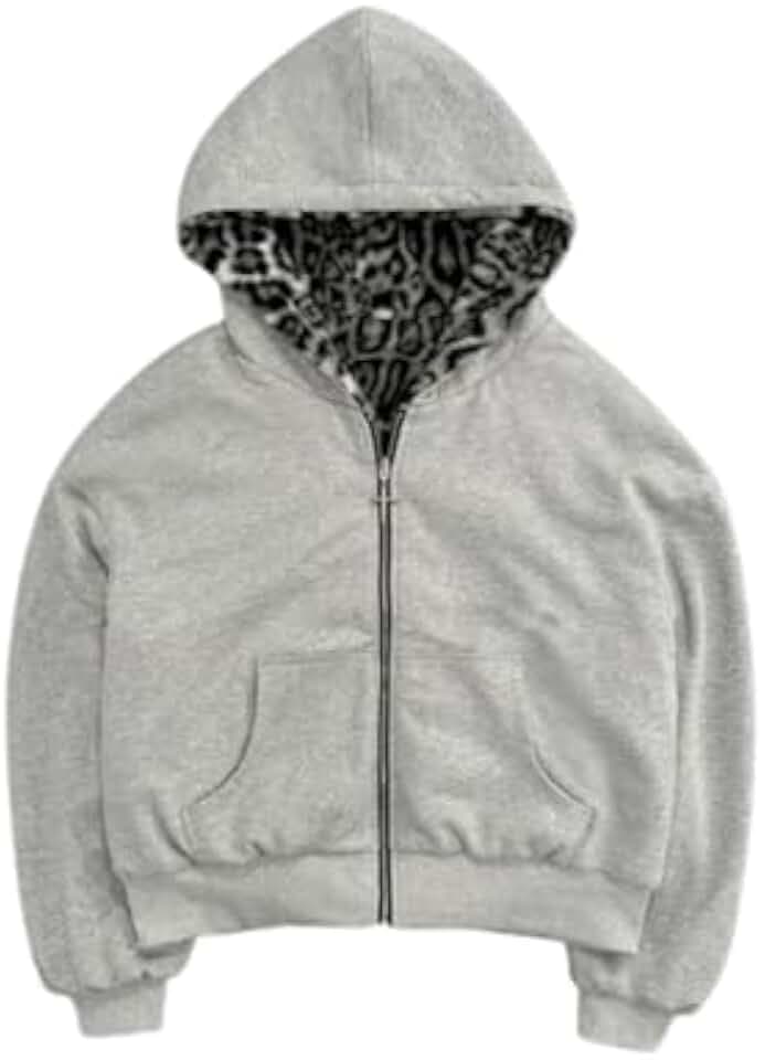 CUTEGAL Kapuzenjacke mit Reißverschluss, Leopardenmuster, Y2K-Stil
