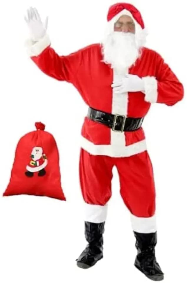 XINGGANG Weihnachtsmann Nikolauskostüm Kostüm für Herren Mit - Mütze, Bart, Gürtel und Handschuhe, Rot-Weiß