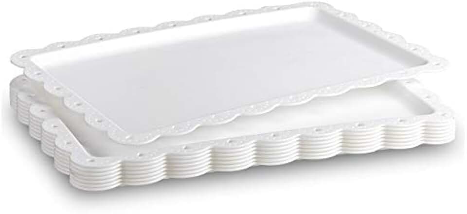 Tablett Klein Serviertablett Rechteckig Weiss - Servierplatte Plastik mit Rand - Essen Tabletts Flach - Tablett Küche Kunststoff - Serviertabletts Set für Buffet | Kuchen | Snack | Obst - 36,6 x 23 cm