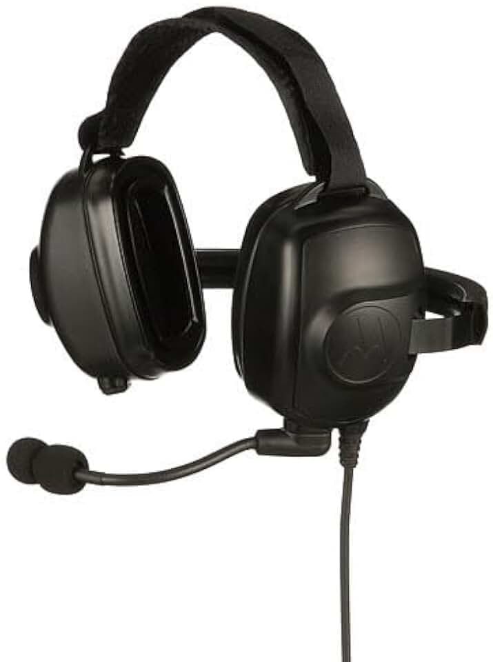 PMLN6853A Motorola OEM, Behind Ear Headset Boom Mic, Noise Canceling, 24dB Noise Reduction, Push-to-Talk Button, APX Radio Compatible, Heavy-Duty, Industrial Use, Black