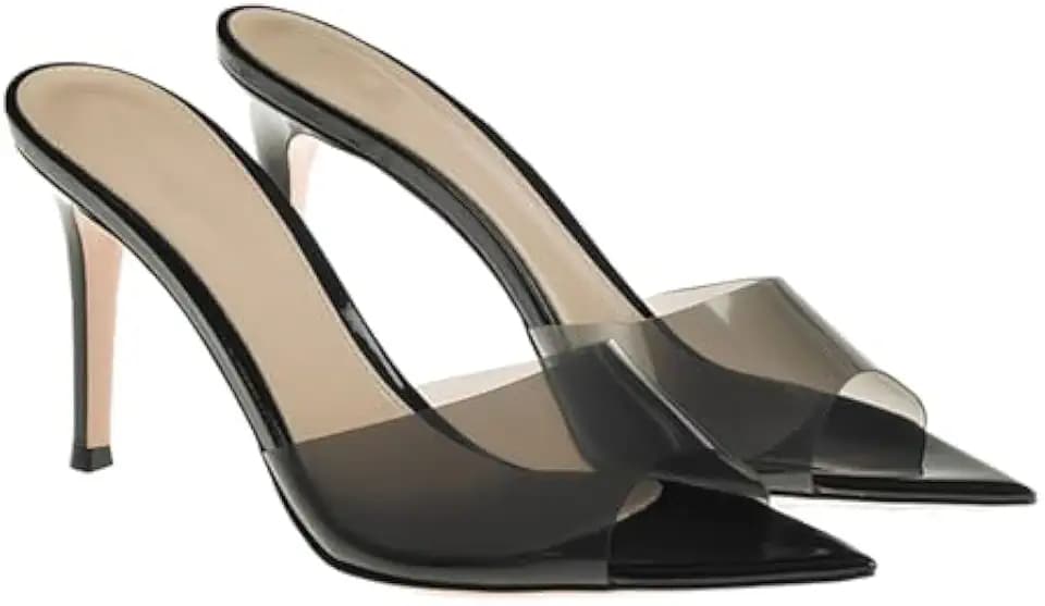 Women'S Clear Pointed Open Toe Stiletto Heel Slide Sandals Fashion Sexy Slip On Transparent Strap High Heels Mules Summer Backless Party Wedding Prom Dress Shoes