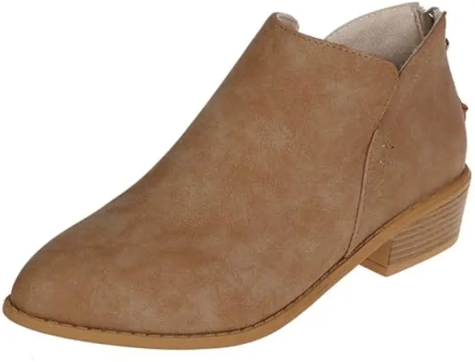 Womens V Cutout Stacked Heel Ankle Boots Faux Suede Comfortable Back Zipper Pointed Toe Low Heeled Pull On Short Western Boots Autumn Winterback Zipper Dress Casual Work Bootie