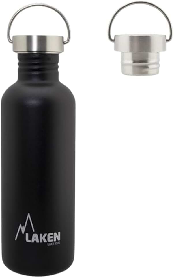 Laken Unisex – Erwachsene sehr robuste Edelstahlflasche 1 l schwarz mit Vintage Deckel, 1
