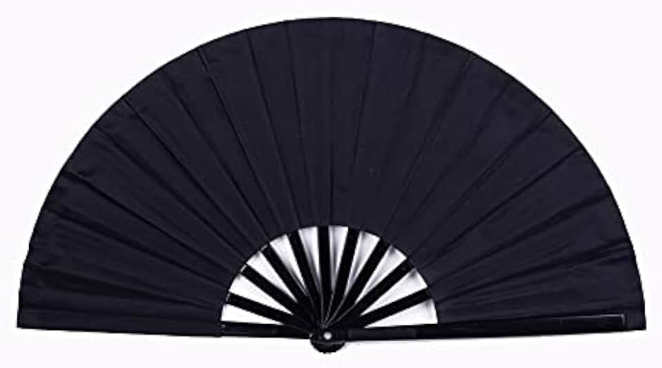 Großer faltbarer Ventilator aus Nylonstoff, Handfächer, chinesischer Kung Fu Tai Chi Fan, Dekoration, Falt-Handfächer für Partygeschenke (schwarz)