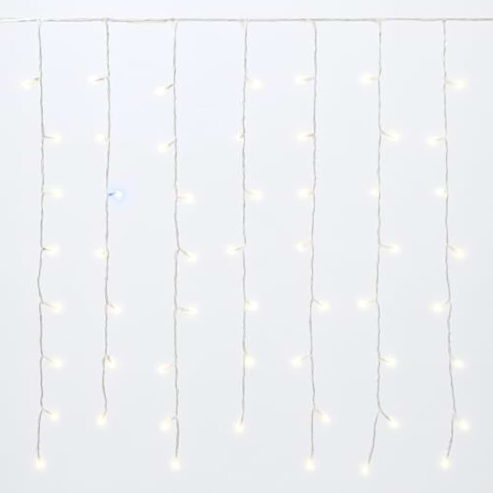Elektronova Lichtervorhang mit 216 LEDs, 5 m, weißes Licht, weißes Kabel, IP65, verlängerbar, Blitzeffekt, mit Drähten in abwechselnden Längen (3 bis 12 cm) für einen dynamischen Effekt
