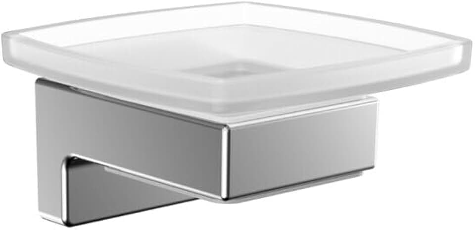 EMCO CUE Seifenschale, Zeitloser Seifenhalter zum Kleben oder Schrauben, hochwertiger Wandseifenspender aus Metall und Kristallglas Chrom