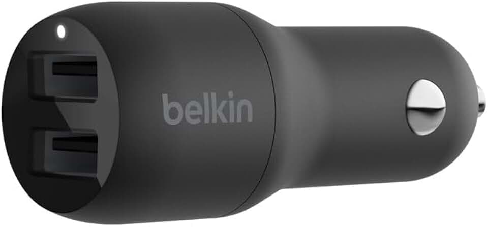 Belkin 24 Watt Dual USB Car Charger - 2 12W USB A Ports with Fast Charging for Apple iPhone 14, 14 Pro, 14 Pro Max, iPhone 13, 13 Pro, 13 Pro Max, Samsung Galaxy, AirPods & More - USB-C Charger