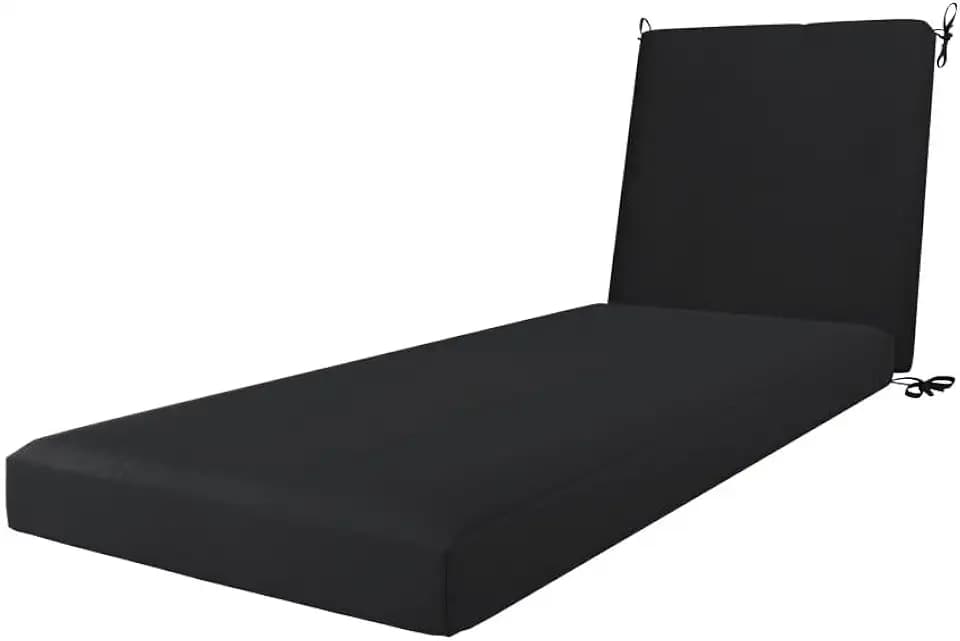 California Umbrella Outdoor Chaise Lounge Cushion, 24 x 78 Inch, Premium Outdoor Memory Foam, Fade Resistant, Solstice Olefin Fabric, Patio Lounger Cushion with Fabric Ties, Black