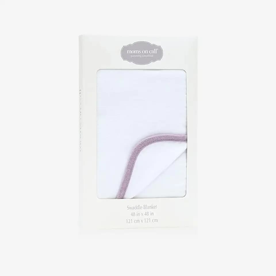 Moms on Call Newborn Swaddle Blanket 0-3 Months - 100% Cotton Flannel Receiving Blanket 48x48 - Designed by Pediatric Nurses - Peaceful Lilac with Gift Box