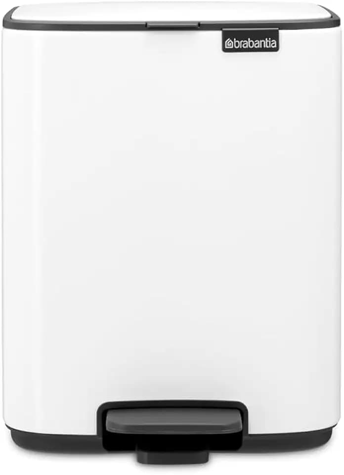 Brabantia Bo Treteimer 7 L (weiß), platzsparender Mini Mülleimer mit Soft-Close-Funktion und leichtgängigem Pedal, Badmülleimer mit herausnehmbarem Inneneimer, inklusive PerfectFit Müllbeuteln