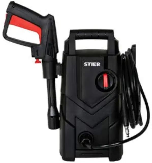 STIER Hochdruckreiniger SDR-100, 1400 W, Max. Druck 105 bar, Fördermenge: 330 l/h, 10 Meter Arbeitsradius, 5 Meter Schlauch, inkl. Seifenflasche, Terrasenreiniger für Reinigung für Auto, Reifen,