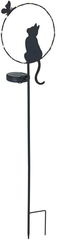 Maximex Solar LED Gartenstecker Katze mit Schmetterling, Dämmerungssensor, wetterfest, Solarlicht für Garten und Balkon, 20 x 85 x 11,2 cm, Metall